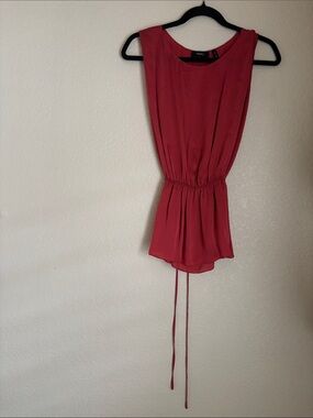 Theory Silk Red Sleeveless Drawstring Waist Blouse